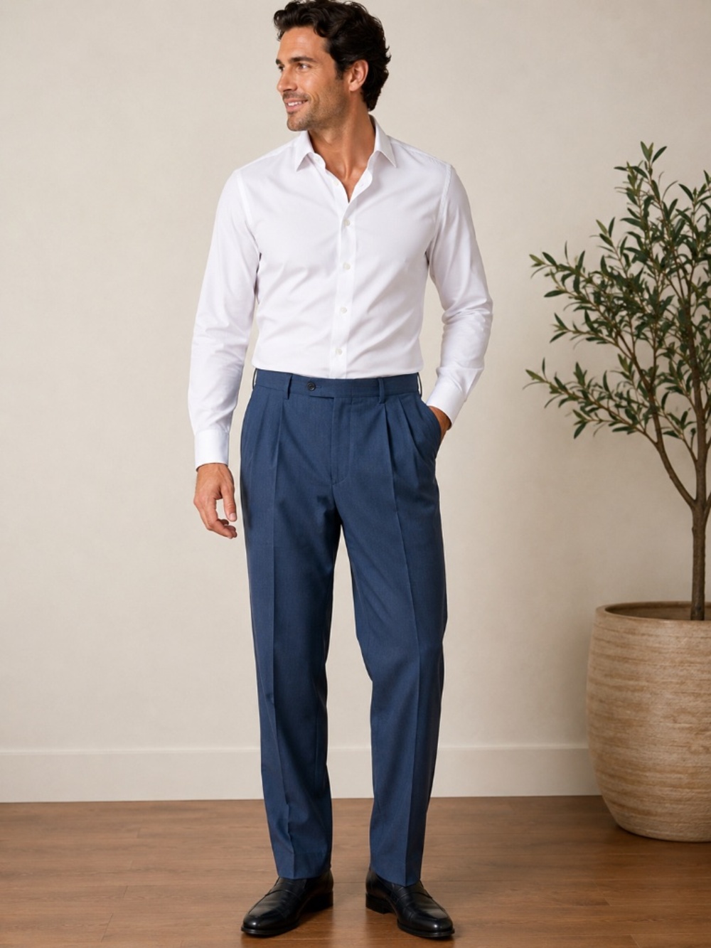 Canali Mens Blue Wool Dress Pants Size 38 Made In Italy Pleated Luxury
